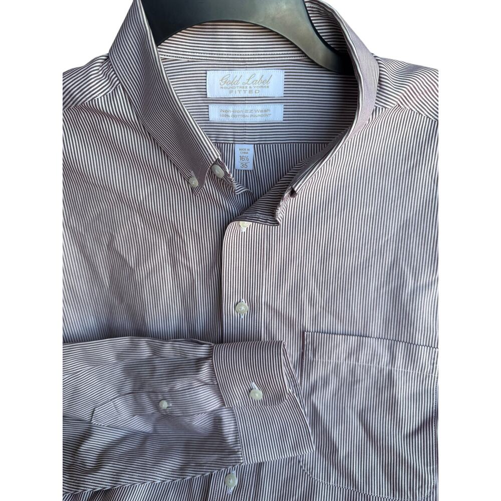 Gold Label Roundtree & Yorke Fitted Dress Shirt Large) Red White Stripe Non-Iron